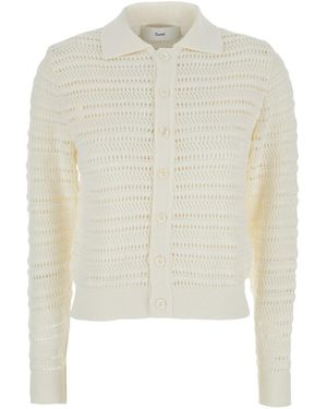 DUNST Cardigan With Spread Collar - White