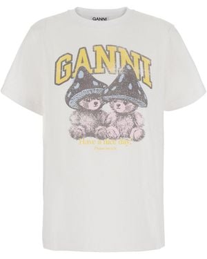 Ganni T-Shirt With Cotton Details - White
