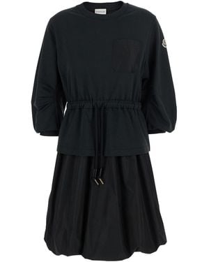 Moncler Dress With Elastic Waist And Logo Patch On The Sleeve - Black