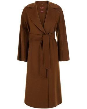 Max Mara Coat With Wide Notched Revers And Front Belt Clos - Brown