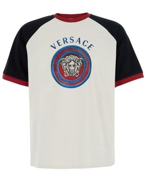Versace Crew Neck T-Shirt With Logo Lettering And Medusa Em - Multicolour