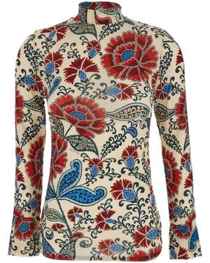FARM Rio High Neck Blouse With Floral Decorations - Red