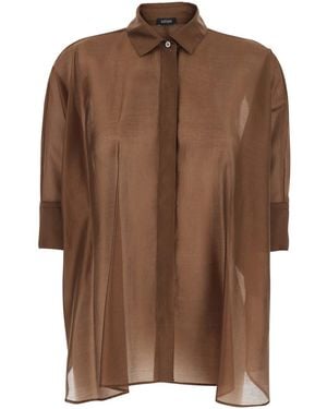 Plain Shirt With Classic Collar And Concealed Front Button Closu - Brown