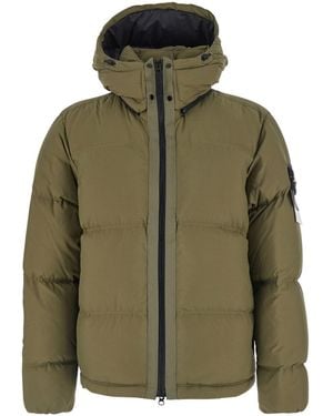 Stone Island Down Jacket Ripstop Cordura With High Collar And Pockets - Green