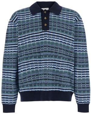 Drole de Monsieur Jumper With Polo Collar And All-Over Stripes I - Blue