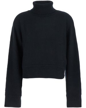 Michael Kors Turtleneck Cropped Jumper With Logo Plaque On The Rear - Blue