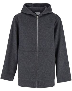 Bottega Veneta Cappotto Con Cappuccio Fisso E Chiusura Con Zip Sul Fro - Grigio