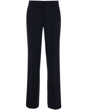 Plain Straight Pants With Belt Loops - Blue