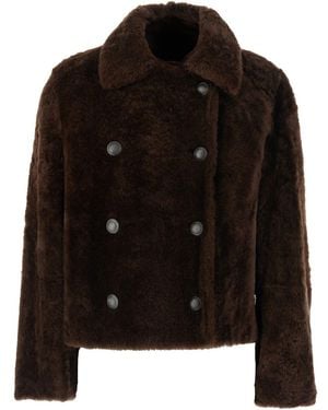 Brunello Cucinelli Cropped Double Breasted Shearling - Black