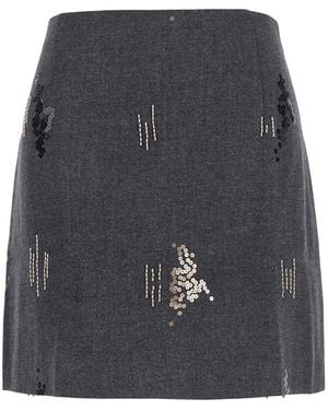 Le Plain Gonna Ricamata Con Tessuto - Grigio