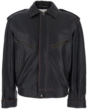 Saint Laurent Jacket With Lived Effect And Front Welt Pockets - Black