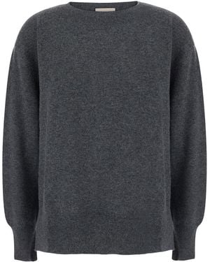 Semicouture Cashmere Wool Blend Pullover With V-Neck And Long Sleeves - Gray