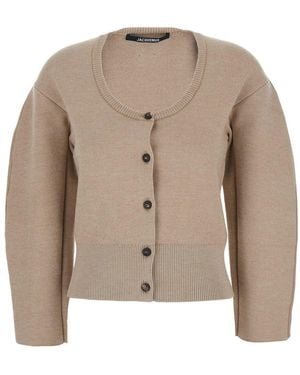 Jacquemus 'Le Gilet Doppio' Cardigan With Round Neck And Ribbed Trims - Natural