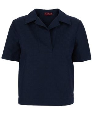 Gucci Blouse With Wide Collar, Cotton-Blend Polyester Blouses - Blue