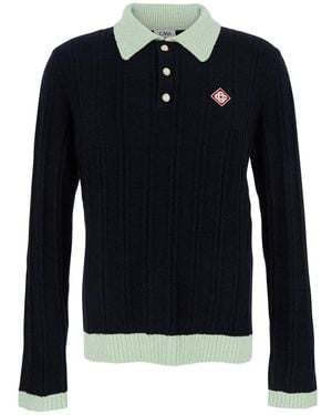 CASABLANCA Polo Con Colletto Classico E Patch Logo Sul Fronte - Blu