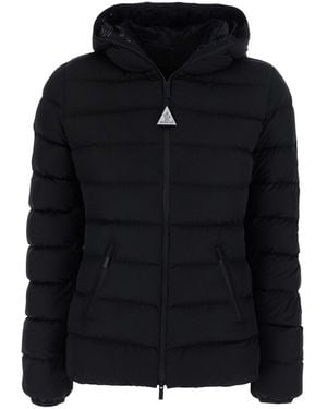 Moncler 'Herbes' Down Jacket With Hood And Logo Patch On The Sle - Black