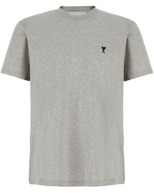 Ami Paris Crew Neck T-Shirt With Adc Embroidery On The Front - Gray