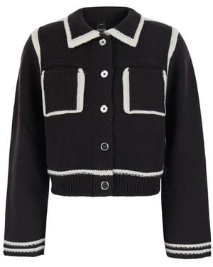 Pinko Crop Jacket With Classic Collar And Contrasting Details In - Black