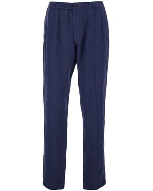Emporio Armani Straight-Leg Trousers Linen - Blue