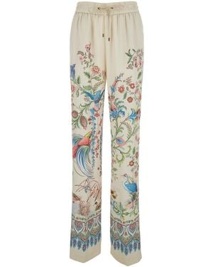 Etro Pants With Elastic Drawstring Waist And All-Over Floral Print - White