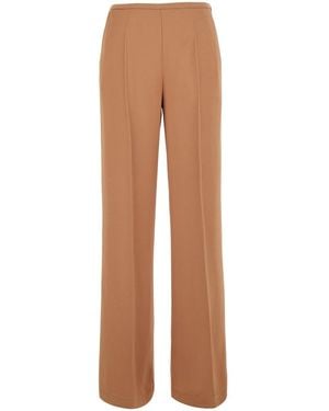forte_forte Satin High Waist Trousers With Acetate And Viscose Compo - Natural