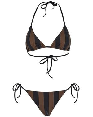 Fendi Reversible Bikini With Adjustable Tie Closure And All-Over Stripe Motif - White