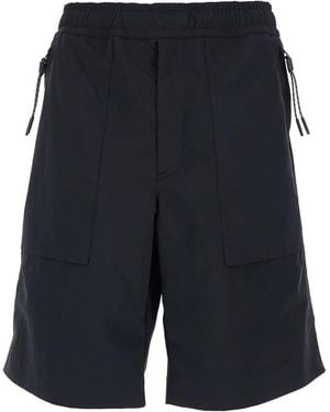 Moncler Bermuda Shorts With Elastic Waist And Logo Patch On The Rear - Blue