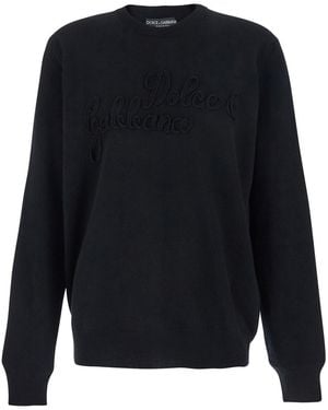 Dolce & Gabbana Crewneck Jumper With Logo Lettering On The Front - Blue