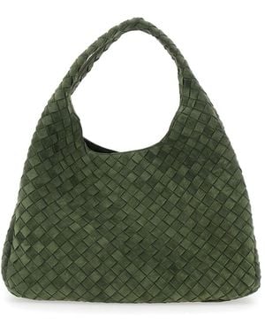 Bottega Veneta 'Campana' Large Shoulder Bag With Top Handle And Intrecciato Motif - Green