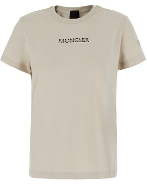Moncler Crew Neck T-Shirt With Logo Lettering On The Front And L - White