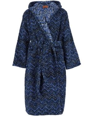 Missoni 'Azul' Bathrobe With Zig Zag Motif - Blue