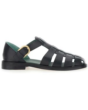 VINNY'S Leather Cage Design Sandals With Buckle Closure - Black