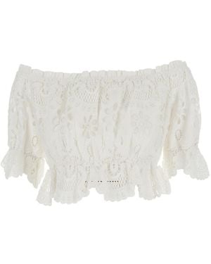 Rene' Derhy 'Edwige' Off-Shoulder Blouse With And All-Over Embroidery - White