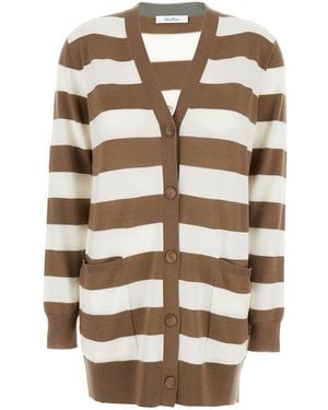 Max Mara Stripes V Neck Cardigan - Natural