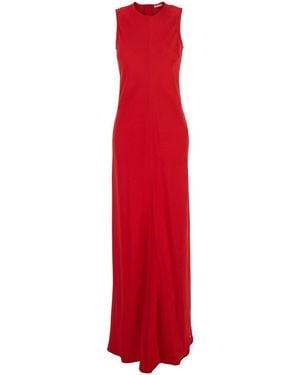 Ami Paris Long Sleeveless Dress With Round Neck - Red