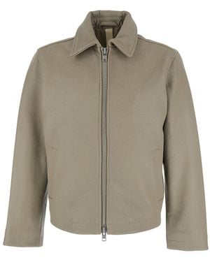 sunflower Leather Crop Jacket With Classic Collar And Dropped Sh - Natural