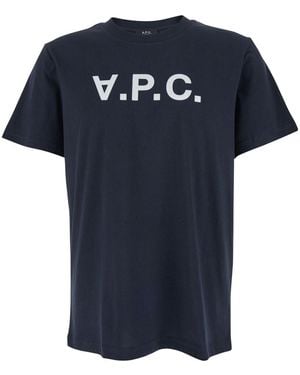 A.P.C. Crewneck T-Shirt With Logo On The Front - Blue
