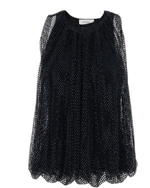 Sportmax Top With Mesh Design And All-Over Rhinestone Application - Black