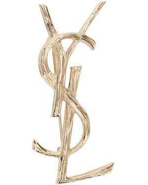 Saint Laurent Brooch Monogram Textured Brass - White