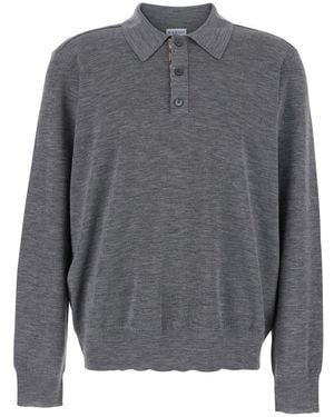 Burberry Polo Shirt With Classic Collar And Check Motif On The Co - Gray