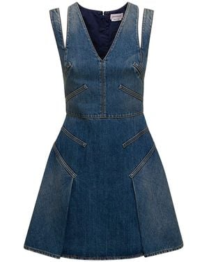 McQueen Short Flared Denim Dress - Blue