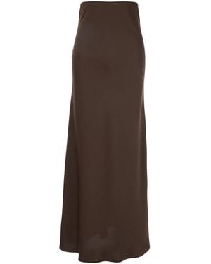 Plain Long Skirt With Volant Detail - Brown