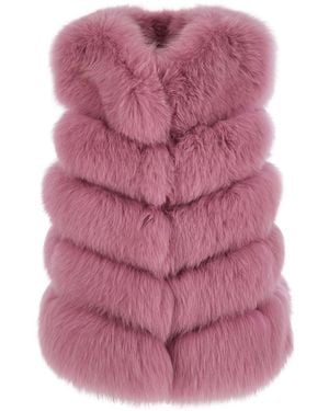Suprema Vest With High Collar, Made Of Fur - Pink