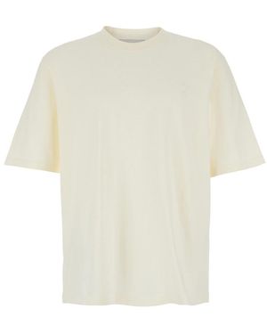 Ami Paris Crew Neck T-Shirt With Tone-On-Tone Adc Embroidery On - White