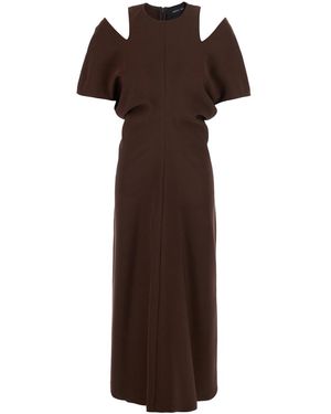 FEDERICA TOSI Dress Midi Cut Off Cady With Long Sleeves And V-Neck Bro - Brown