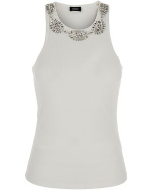 Le Plain Ribbed Top Embroidery Con Dettagli Ricamati E Cotone E Spandex - Grigio