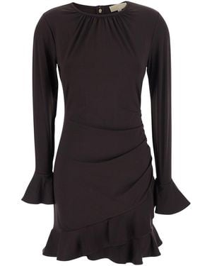 MICHAEL Michael Kors Rouched Ruffle Hem Dress With Ruffled Hems And Ru - Black