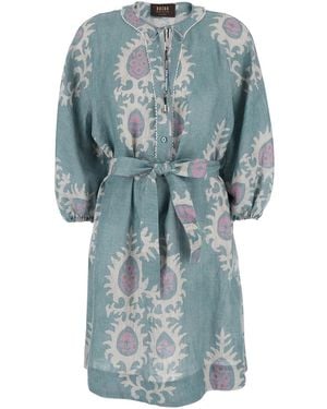 Bazar Deluxe Light Short Dress With V-Neck And All-Over Floral Pr - Blue