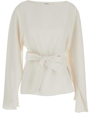 P.A.R.O.S.H. Crewneck Blouse With Bow Detail On The Front - White