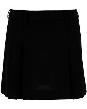 Plain Mini Pleated Skirt With Belt Loops - Black